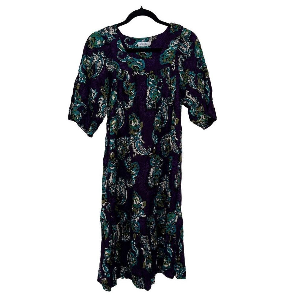Vintage Liberty House Dress M Purple‎ Muumuu Paisley Print Hi-Low Boho Mod